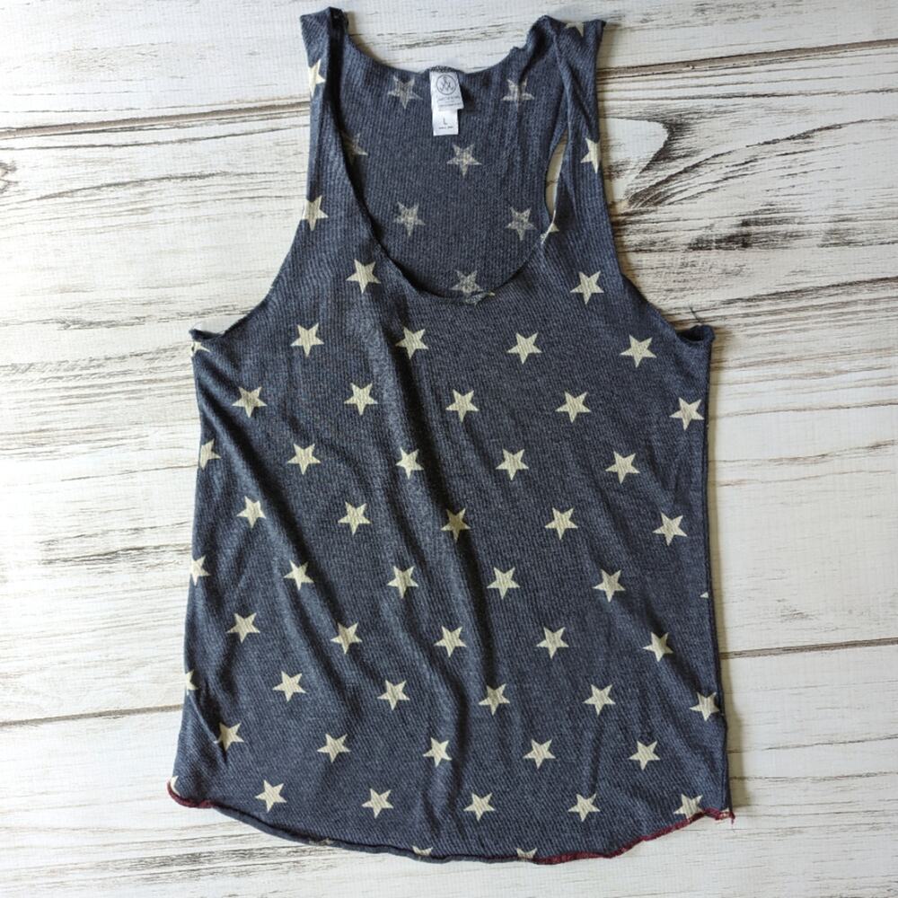 Alternative Earth Light Weight Racerback Blue and Star Flag Tank Top sz L
